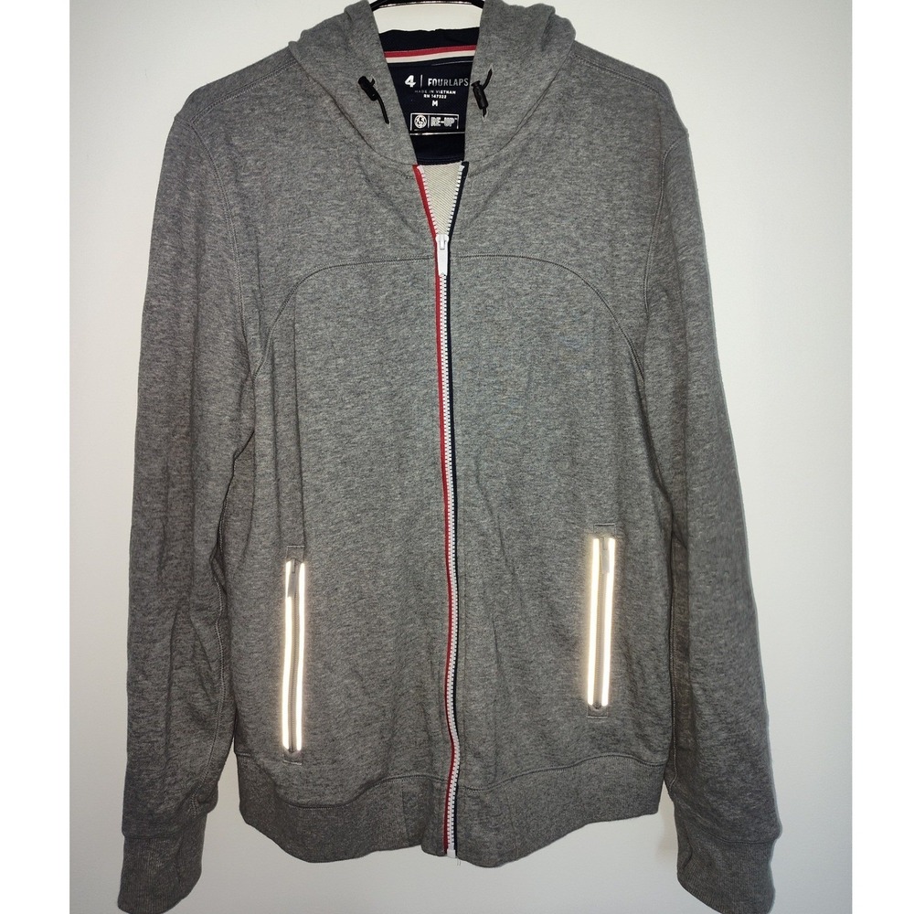 Fourlaps‎ Mens Re-Up Full Zip Hoodie Heather Grey Reflective Athletic Jacket M